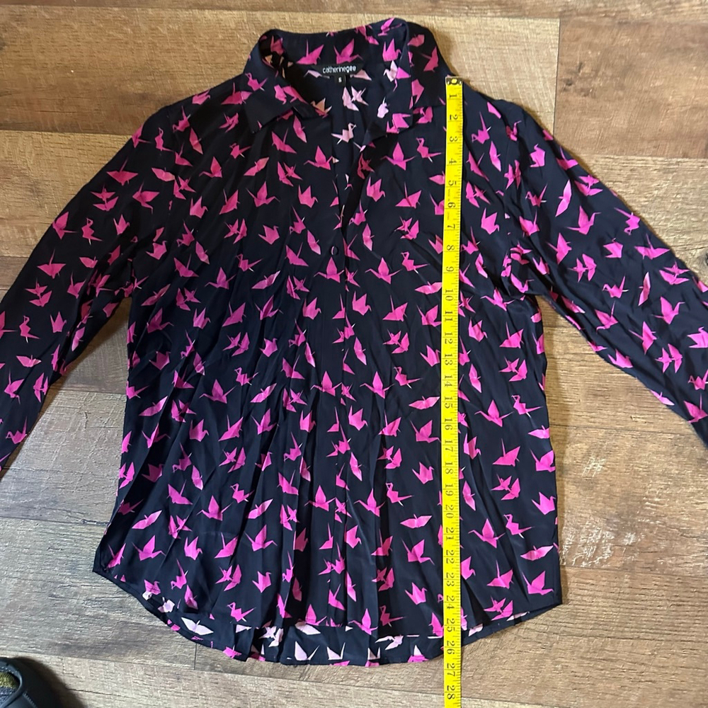 Women's catherinegee Black Pink Origami Crane Button Down Shirt S - Picture 9 of 10